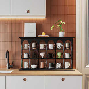 法式复古实木杯架中古上墙咖啡杯置物架香水手办壁挂展示架收纳架