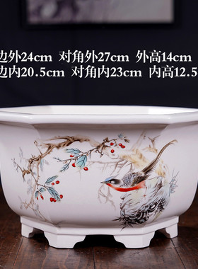 花盆陶瓷批发大号四方六方形贴画彩绘花盆室内绿植盆栽盆北欧简约