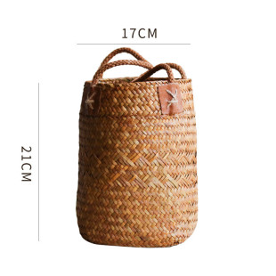 26x8手工草编花篮花筒花器收纳篮编织提篮筐子客厅装 饰桌面插花