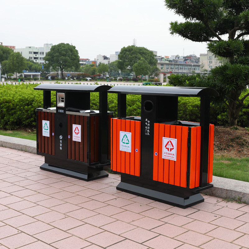 户外园林塑木垃圾箱 木制镀锌板环保小区公园街道垃圾桶