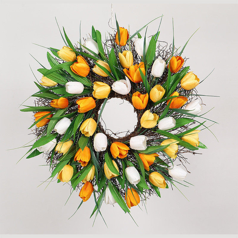 家居批发春款仿真郁金香花环加密花圈门挂壁挂花饰厂家装饰门挂
