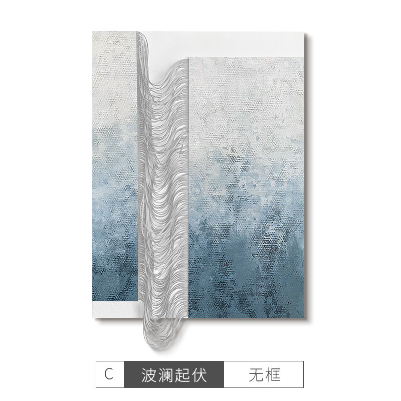 现代简约客厅挂画画立体皮雕装置高档抽象手绘肌理油画玄关画竖版