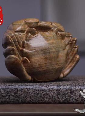 现货批发工艺品绿檀手把件实木螃蟹木质阿根廷木雕摆件