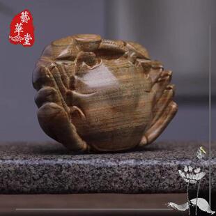 现货批发工艺品绿檀手把件实木螃蟹木质阿根廷木雕摆件