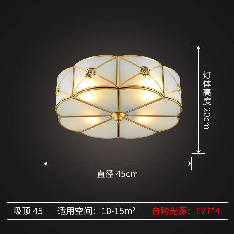 美式全铜吸顶灯圆形欧式门厅书房餐厅灯简约过道走廊卧室阳台灯具