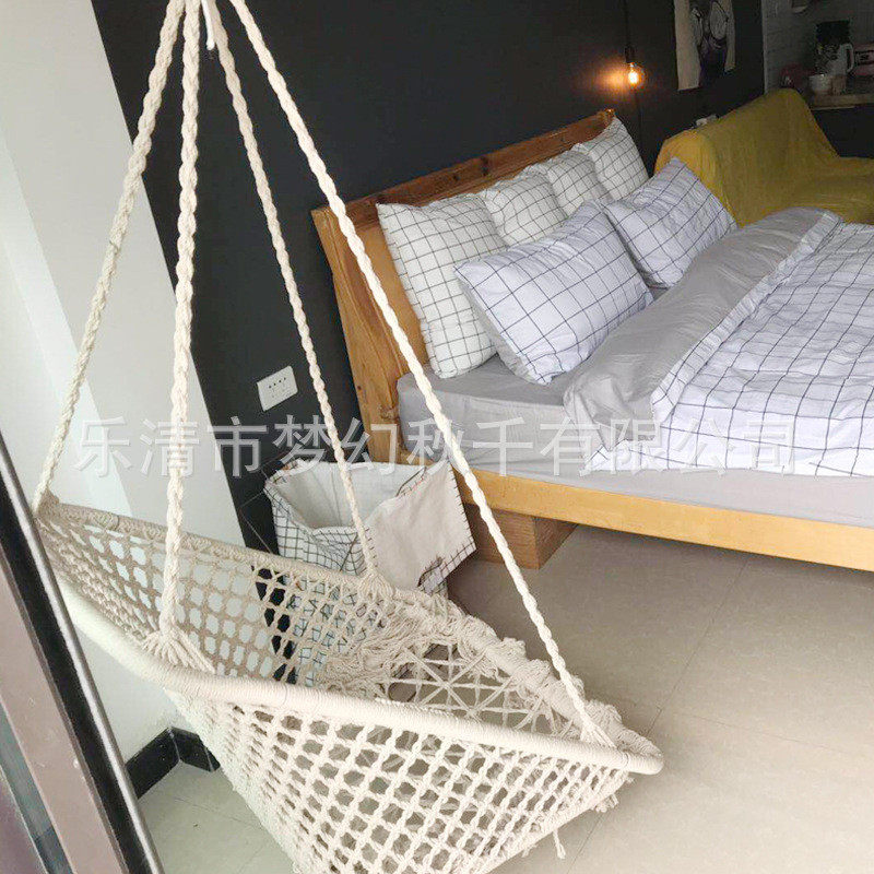 ins吊椅网状北欧手工棉绳编制民宿秋千室内装饰阳台户外方形吊篮,户外/登山/野营/旅行用品,吊床,淘宝优惠券,粉丝福利购,淘宝优惠卷