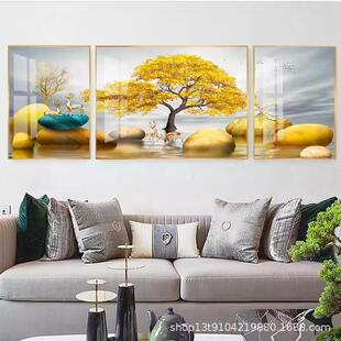 晶瓷画3d立体镶钻壁画客厅装饰画挂画现代简约沙发背景轻奢三联画