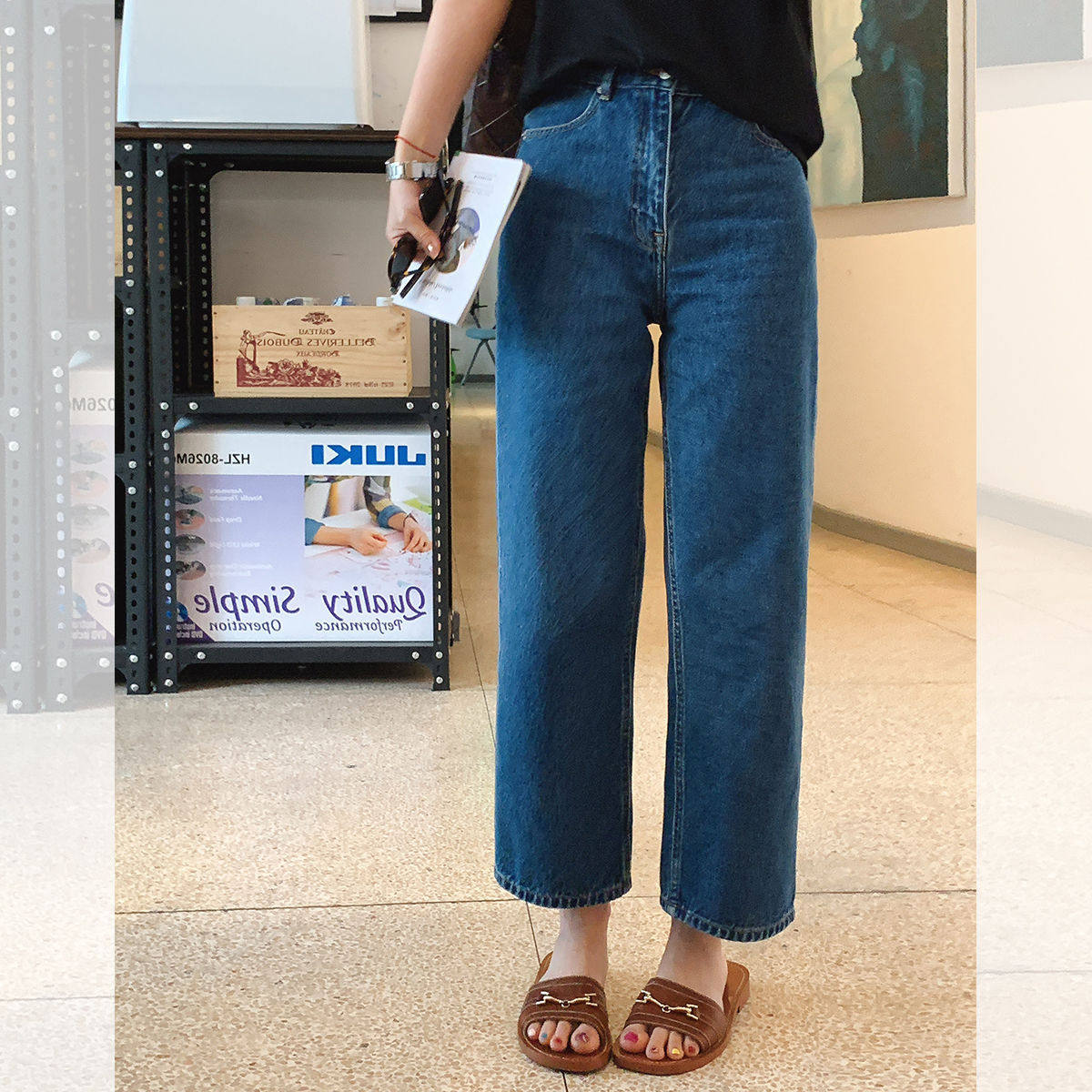 大码胖妹妹mm通勤百搭牛仔直筒夏季薄款宽松显瘦九分裤200斤