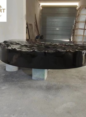 热销现代简约样板房水波纹售楼部托盘摆件树脂酒店大堂软装饰美陈