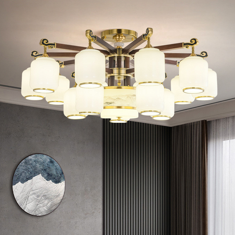 热销朝下低客厅灯新中式全铜吊灯别墅户型古典书房大气中国风餐厅