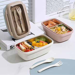 热销800ml勺304不锈钢分格饭盒配叉多彩可注水密封午餐盒轻食便当