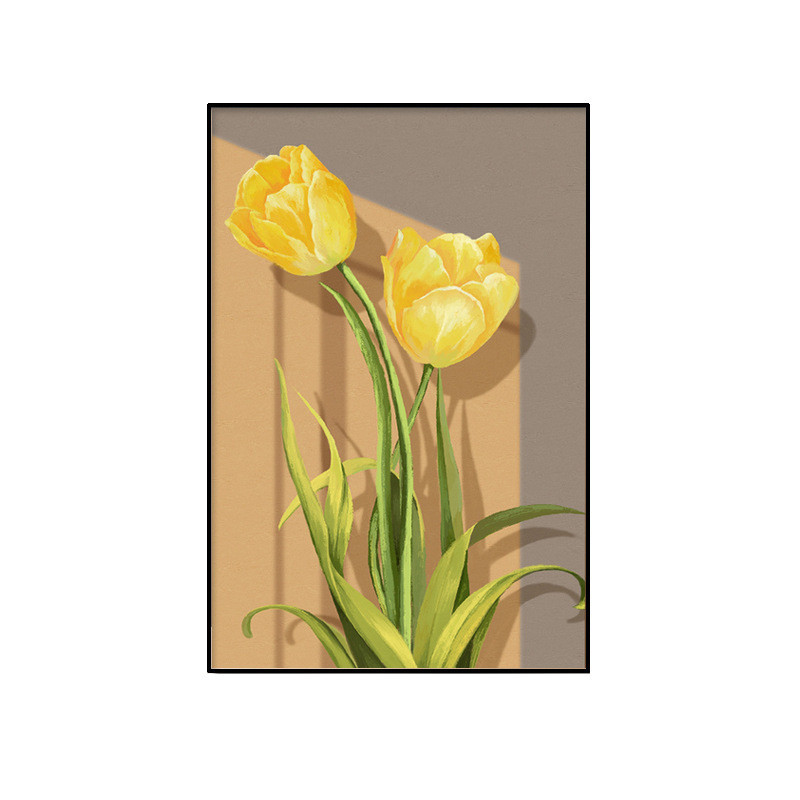 光影植物现代玄关装饰画过道客厅氛围感落地挂画走廊轻奢花卉壁画图片