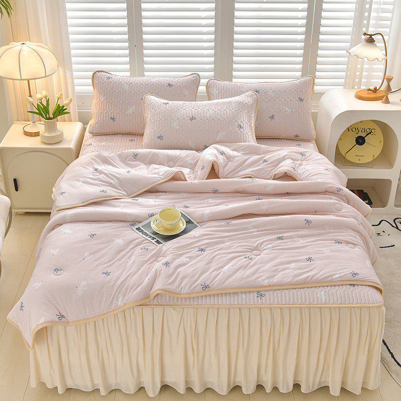 南通家纺新款夏凉被子针织棉印花四件套小清新空调被夏被批发