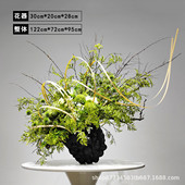 新中式 售楼处样板间酒店餐桌草大型盆景吧台月留仿真花艺饰品摆件