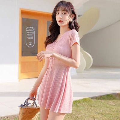 泳衣女套装高级感时尚分体平角泳装冬季泡温泉度假显瘦裙式两件套