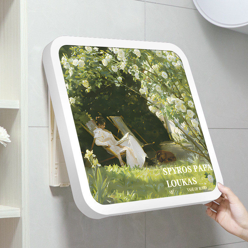 浴室挂画放干衣服折叠收纳柜防水卫生间置物架壁画收纳盒放置