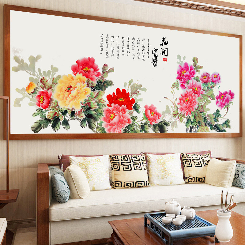 国画六尺牡丹花开富贵十字绣2022新款线绣自己手工绣客厅大气满绣