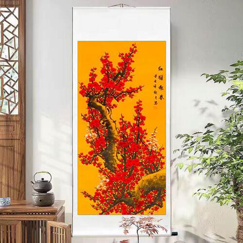 2toe批发新中式国画梅花水墨画客厅装饰字画图喜上眉梢四尺竖幅花