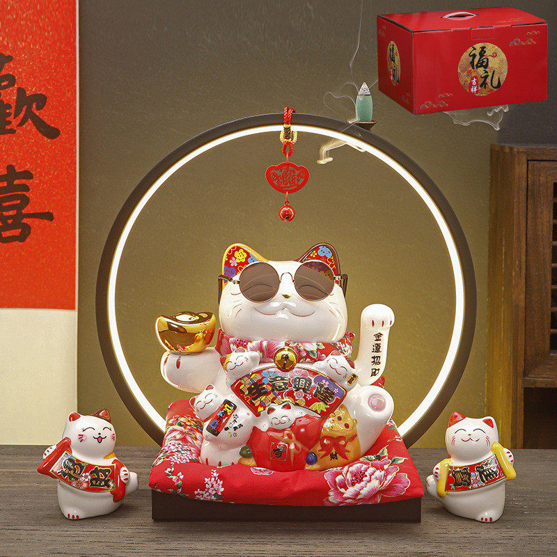 摇手招财猫陶瓷摆件开业大号店铺收银台自动客厅桌面礼品家居招手