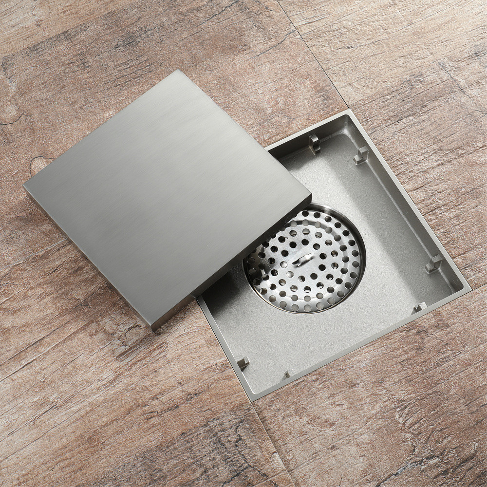 热销拉丝方形隐形150*150mm卫生间大排量排水地漏防臭芯hidl158-1