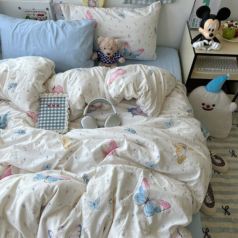 小清新床上四件套水洗棉印花被套三件套单人宿舍学生床笠床品,床上用品,床品套件/四件套/多件套,淘宝优惠券,粉丝福利购,淘宝优惠卷