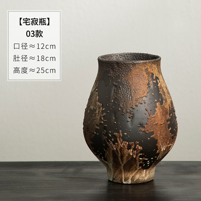 景德镇侘寂风禅意摆件粗陶陶罐手工插花怀旧酒店复古民宿陶瓷花瓶