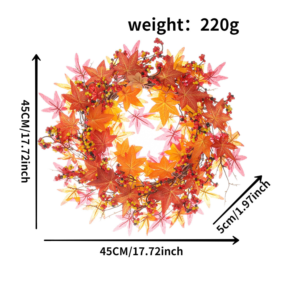 纵鸿丰收浆果花环秋季节枫叶门挂壁挂万圣节藤圈装饰布置道具