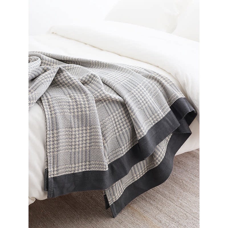 竹纤维棉质简约风春秋休闲盖毯午睡空调毯子千鸟格毛巾被柔软双人