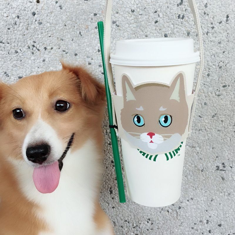 可爱狗狗卡通奶茶杯套饮料提袋环保杯袋手摇杯袋ins手工防水