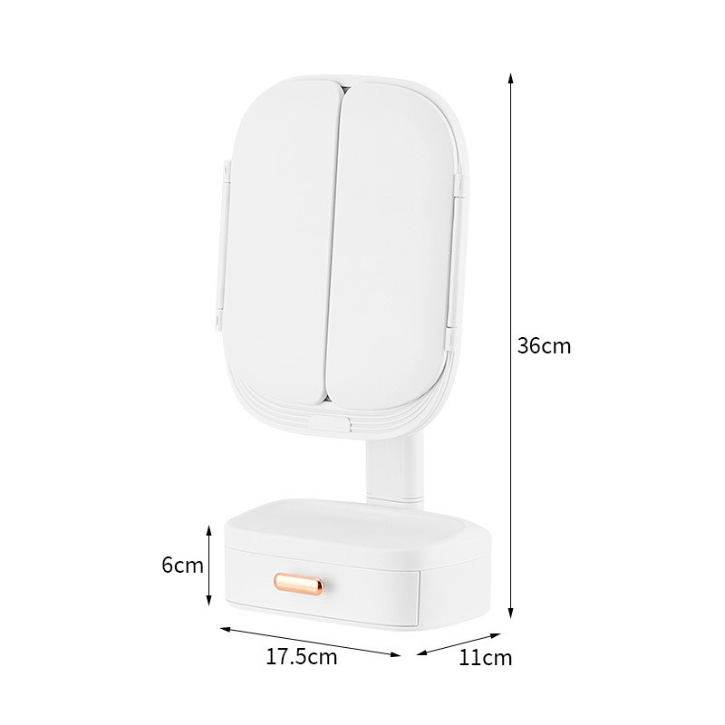 桌面led化妆镜 台式梳妆镜带灯带抽屉智能贝壳镜宿舍补光美妆镜