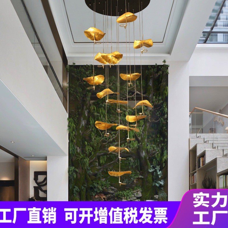 新中式楼梯灯长吊灯全铜别墅复式楼客厅挑loft跃层空楼中楼工程灯