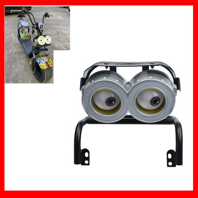 12V摩托车大灯GOGO电动车大眼灯前大灯小哈雷黄人灯LED改装支架灯