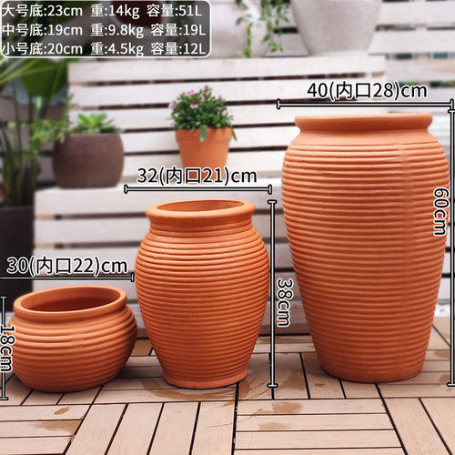 厂家批发红陶花盆组合 户外园林景观粗陶罐陶盆 花卉绿植庭院摆件