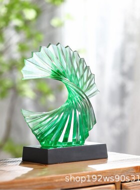 热销现代简约透明树脂扇形客厅高端抽象艺术摆件玄关酒吧展示柜装