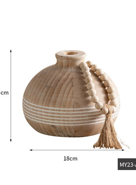 日式茶室实木雕刻花器干花摆件原木风民宿陶艺店装饰手工花瓶批发