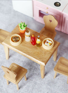 热销新1:12娃娃屋dollhouse迷你家具模型件套餐厅橡木原木色桌椅5