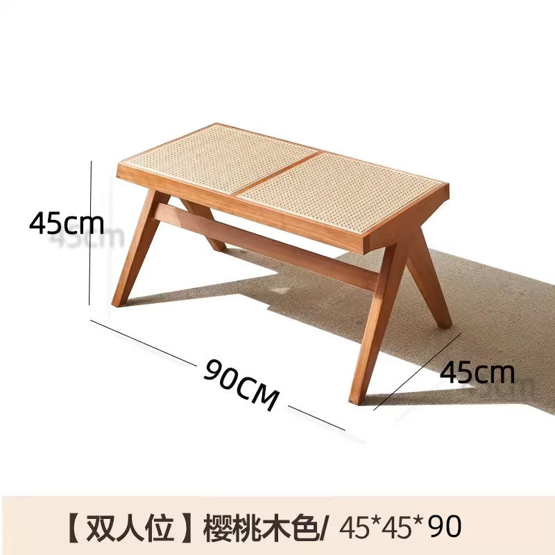 hf2x北欧长条凳长凳复古长椅原木实木餐椅家用凳子床尾藤编入户换