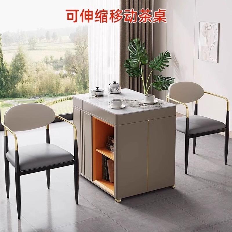 热销移动茶台轻奢茶几岩板茶桌现代简约伸缩阳台茶车可旋转小型泡