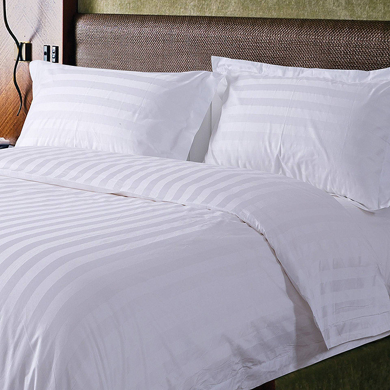 现货被套全棉缎条四件套酒店床单枕套宾馆民宿床上用品加厚布草