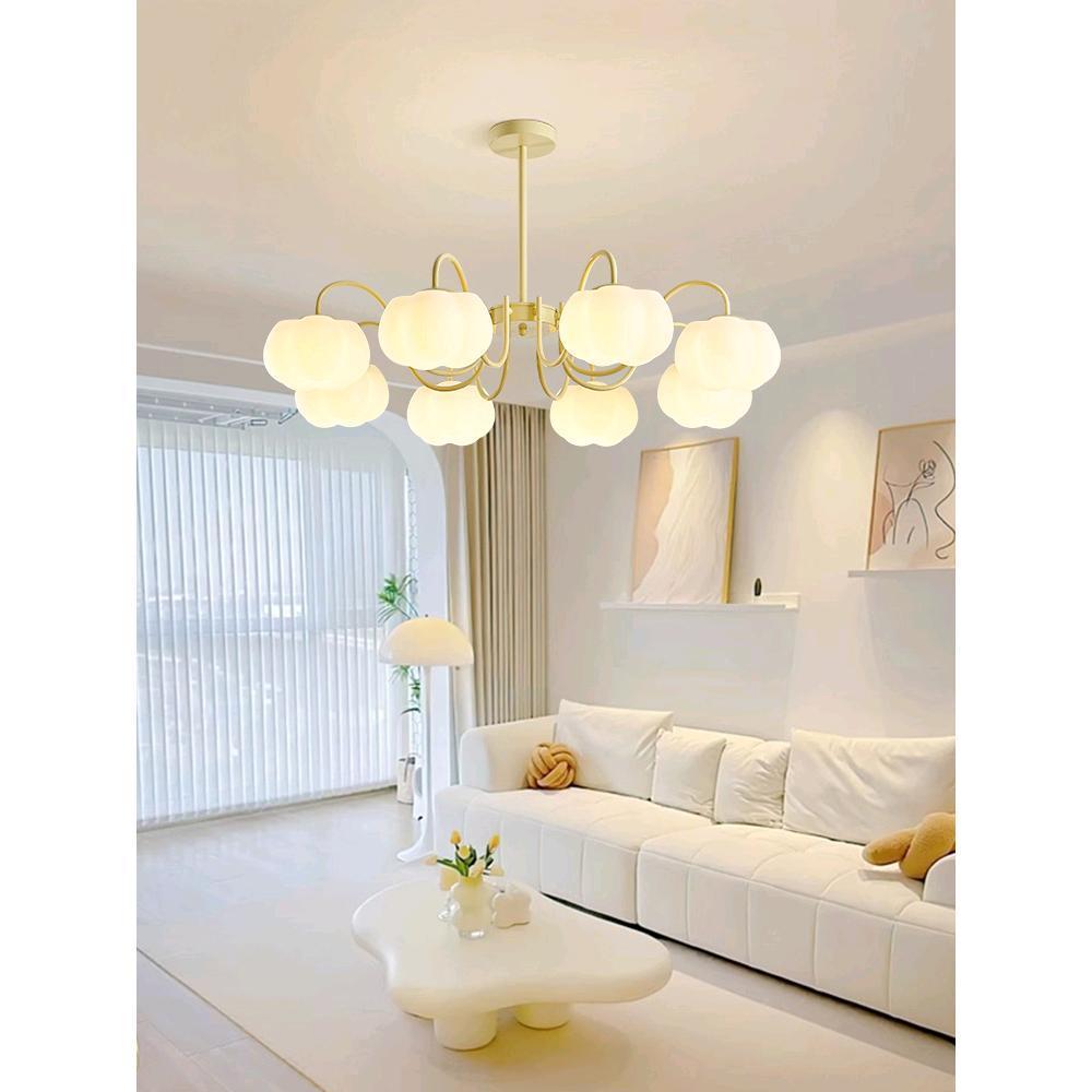 热销客厅吊灯现代简约大气法式奶油灯南瓜风主卧室2023年新款中山