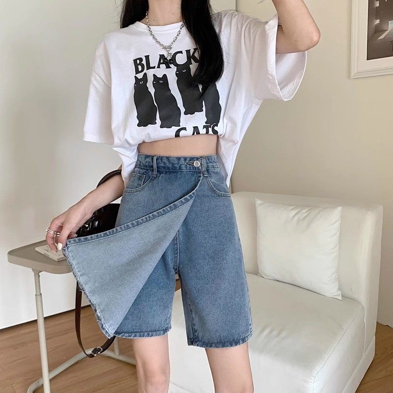 300斤大码胖mm阔腿牛仔女五分裤显瘦假俩件裙裤,女装/女士精品,大码裤装,淘宝优惠券,粉丝福利购,淘宝优惠卷