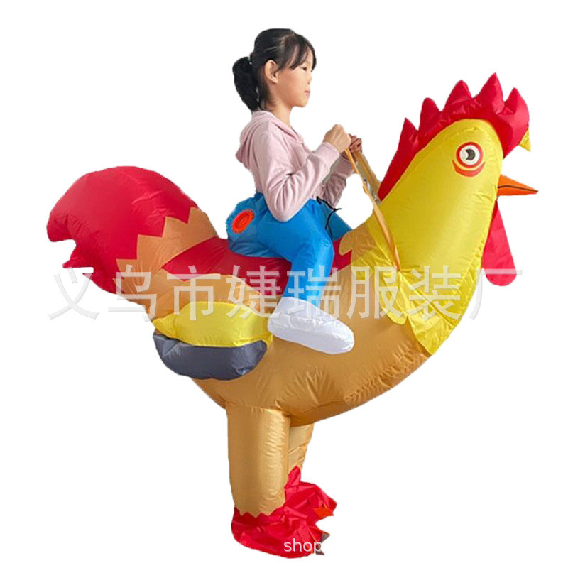 万圣节派对cosplay动物做骑表演道具吉祥物红公鸡充气玩偶服