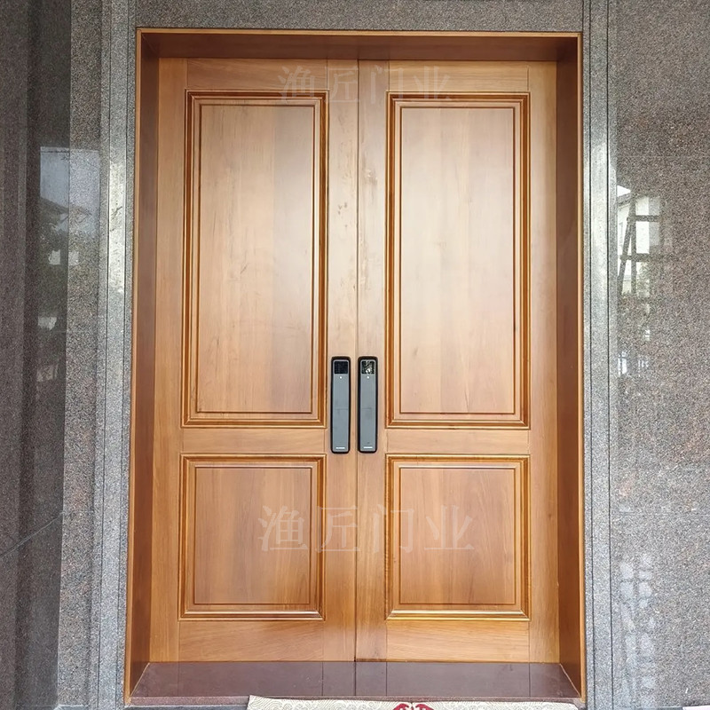 新中式原木双开大门入户木门实木别墅门庭院门农村自建房进户大门
