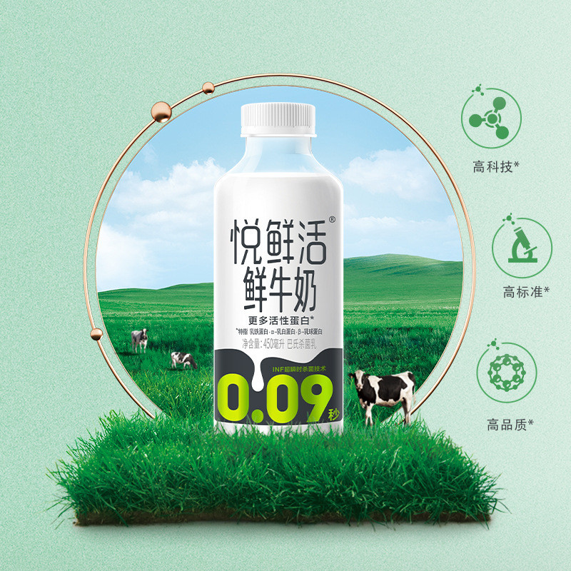 新货君乐宝悦鲜活鲜牛奶生牛乳450ml瓶装低温鲜奶全家享学生营养
