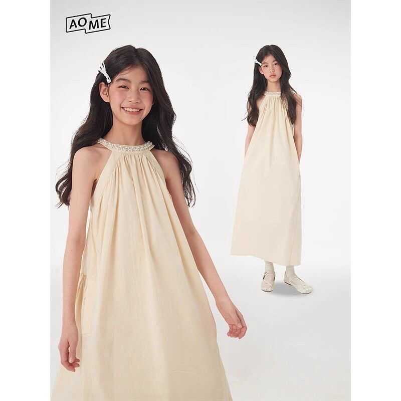 韩版宽松珍珠挂脖儿童无袖夏宝宝子洋气
