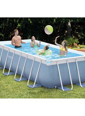 热销跨境intex267924.88米长方形水池架管套装大型家庭别墅泳池