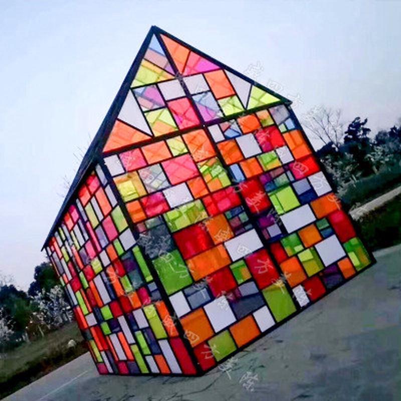 炫彩小屋铁艺模型七彩小屋模型房子梦幻彩色亚克力发光玻璃屋
