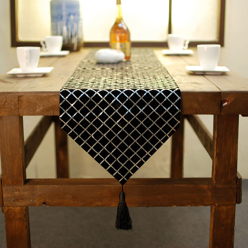 新款方格亮片桌旗现代简约桌布茶几厂家家居床旗桌旗茶席巾批发