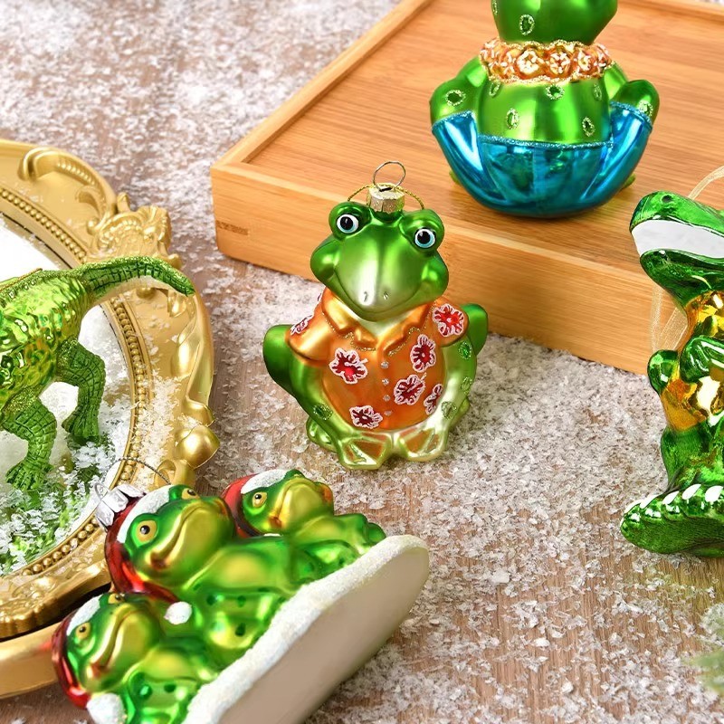 圣诞装饰品玻璃青蛙彩绘圣诞树装扮吊饰商场橱窗场景布置挂件