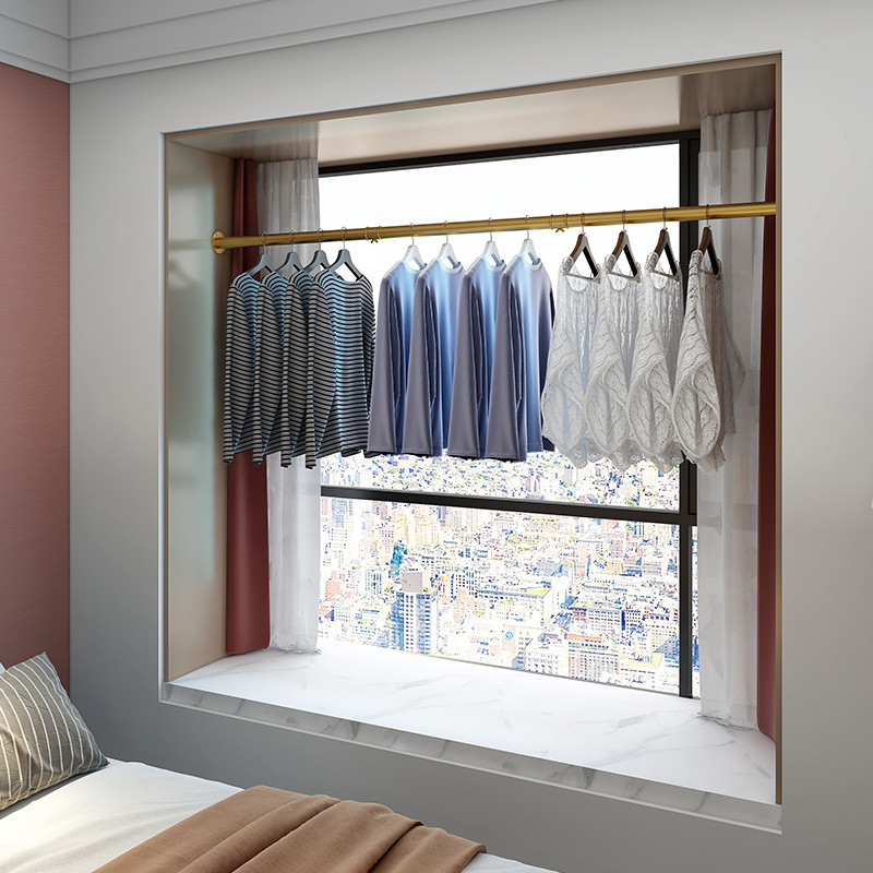 热销顶天立地飘窗晾衣架落地卧室内阳台家用凉置物伸缩杆晒挂衣架